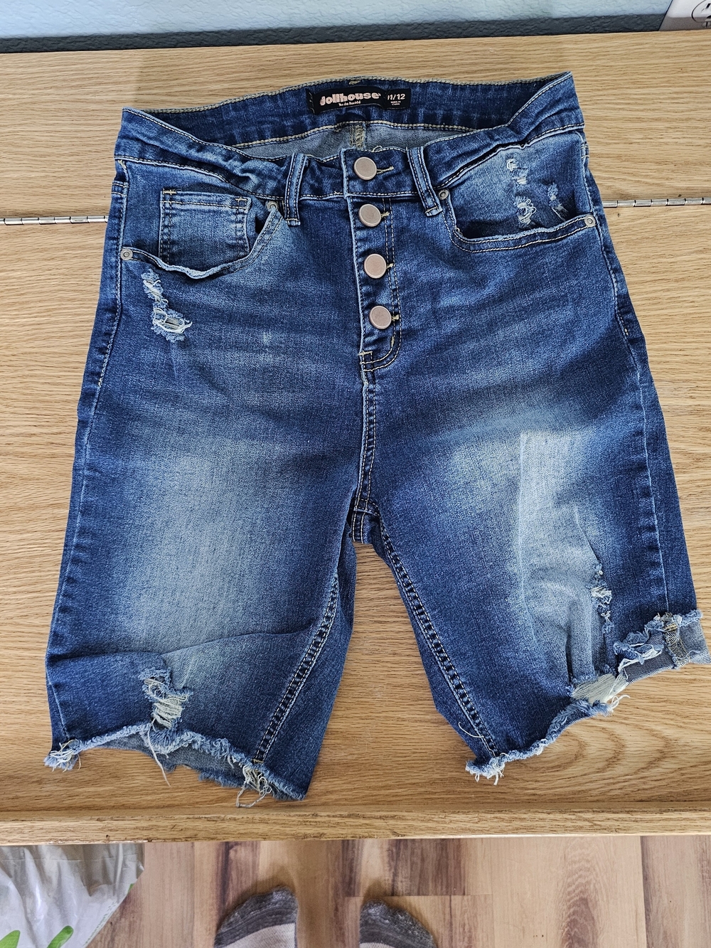 Women's Distressed Dark Blue Denim Shorts